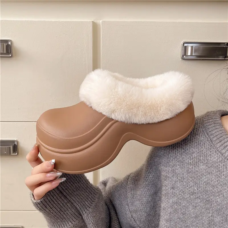 Qidan Shoe Factory Cotton Slippers for Women Autumn and Winter Home Indoor Thick-Soled Waterproof Anti-Slip Outer Wear Warm Furry Slippers