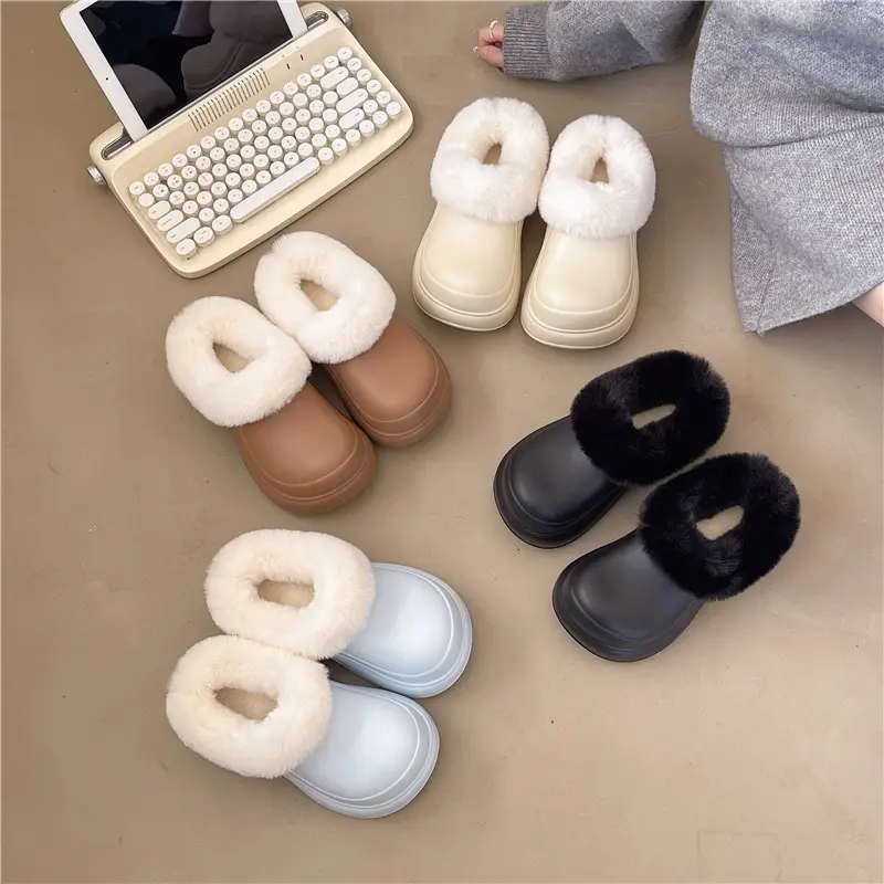 Qidan Shoe Factory Cotton Slippers for Women Autumn and Winter Home Indoor Thick-Soled Waterproof Anti-Slip Outer Wear Warm Furry Slippers