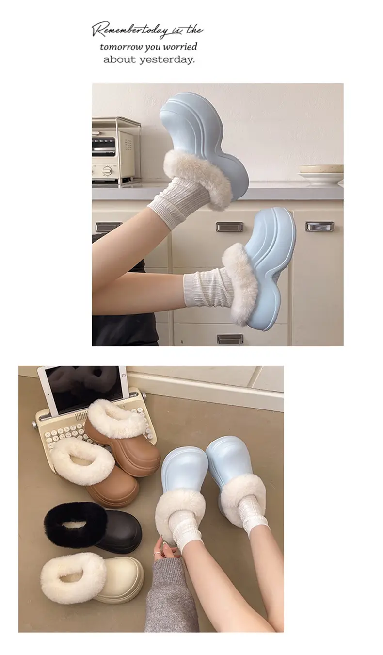 Qidan Shoe Factory Cotton Slippers for Women Autumn and Winter Home Indoor Thick-Soled Waterproof Anti-Slip Outer Wear Warm Furry Slippers — feature 11