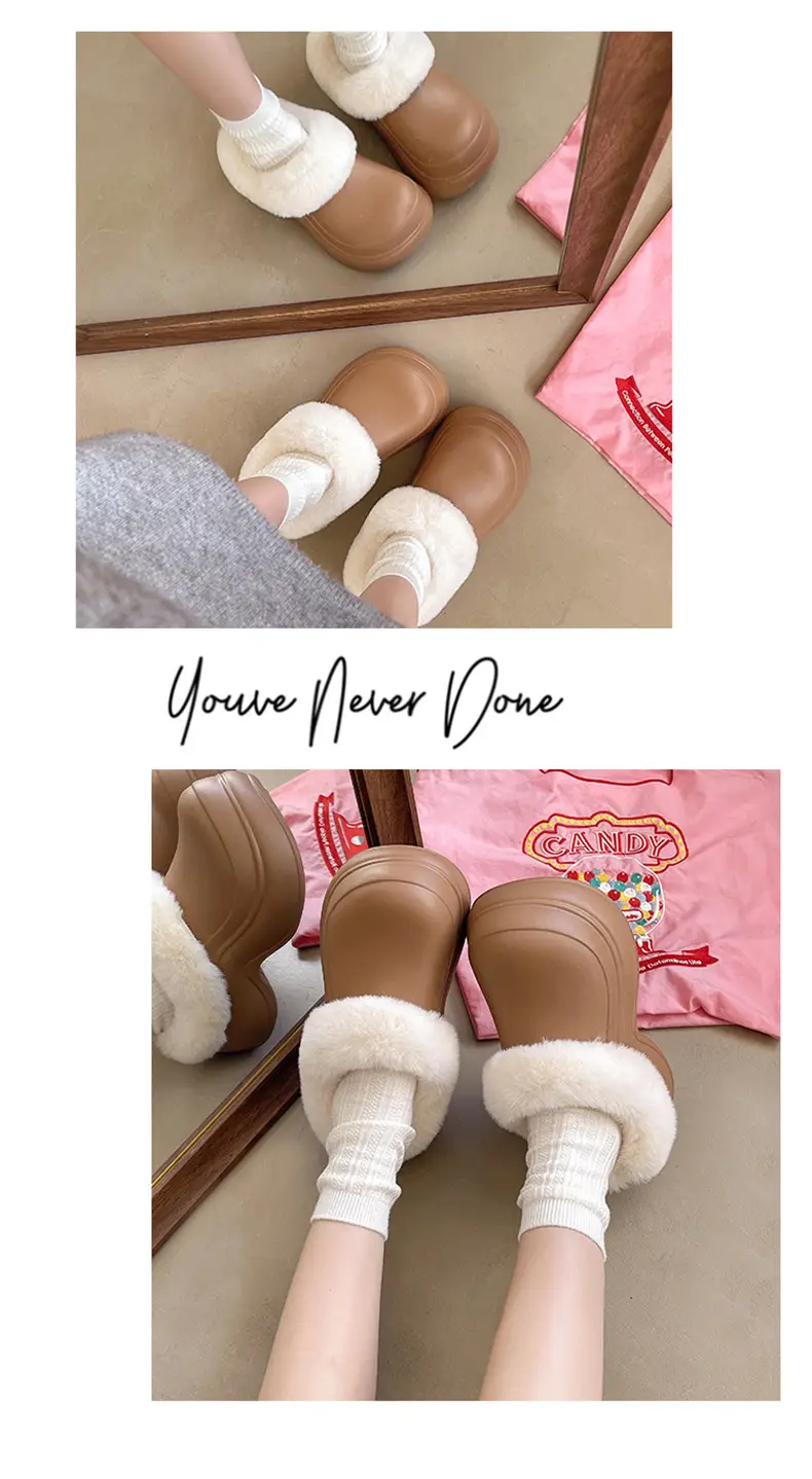 Qidan Shoe Factory Cotton Slippers for Women Autumn and Winter Home Indoor Thick-Soled Waterproof Anti-Slip Outer Wear Warm Furry Slippers — feature 13