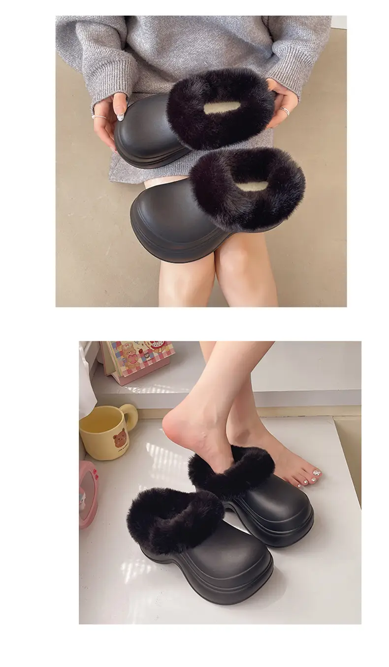 Qidan Shoe Factory Cotton Slippers for Women Autumn and Winter Home Indoor Thick-Soled Waterproof Anti-Slip Outer Wear Warm Furry Slippers — feature 6