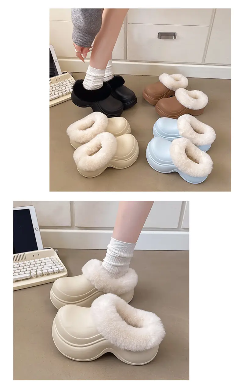 Qidan Shoe Factory Cotton Slippers for Women Autumn and Winter Home Indoor Thick-Soled Waterproof Anti-Slip Outer Wear Warm Furry Slippers — feature 8