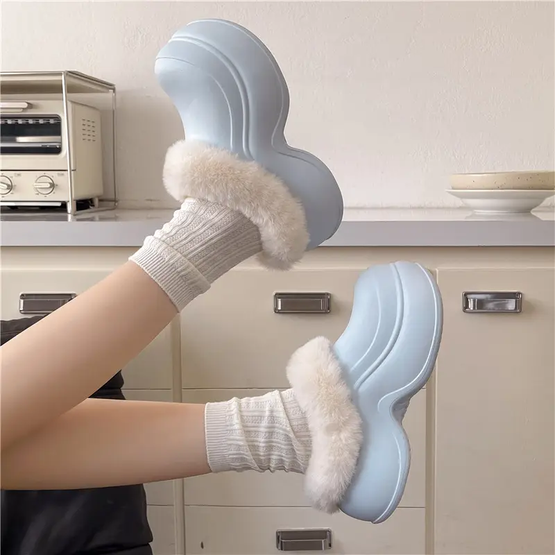 Qidan Shoe Factory Cotton Slippers for Women Autumn and Winter Home Indoor Thick-Soled Waterproof Anti-Slip Outer Wear Warm Furry Slippers