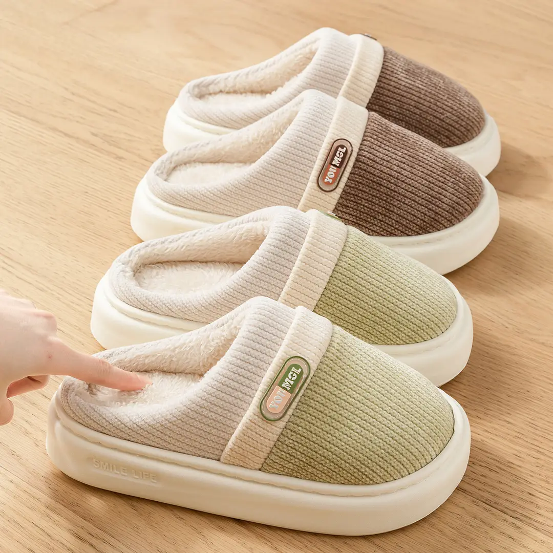 Cotton Slippers for Men, Winter 2025 New Style, Indoor Home Warm Color Matching Slippers, Fleece-Lined Home Cotton Slippers for Women