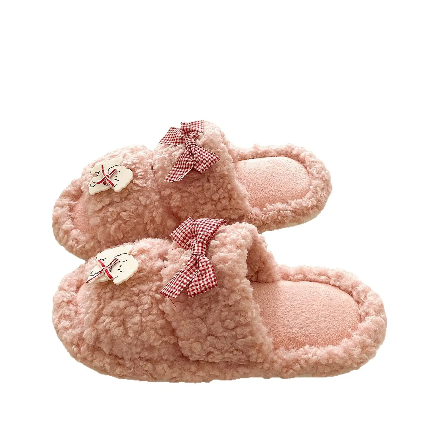 Pink Cartoon Woolen Slippers for Women Winter Comfort