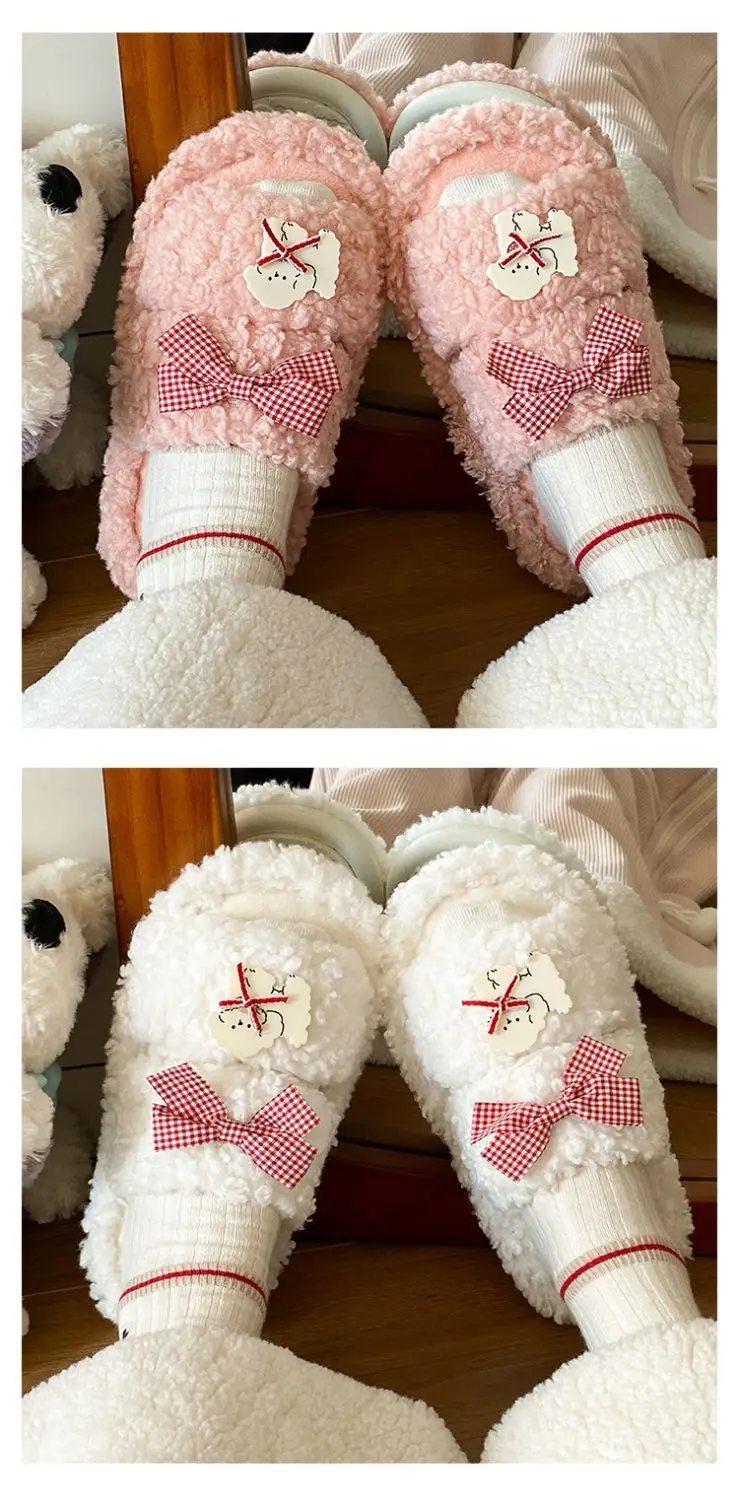 Pink Cartoon Woolen Slippers for Women Winter Comfort — feature 10
