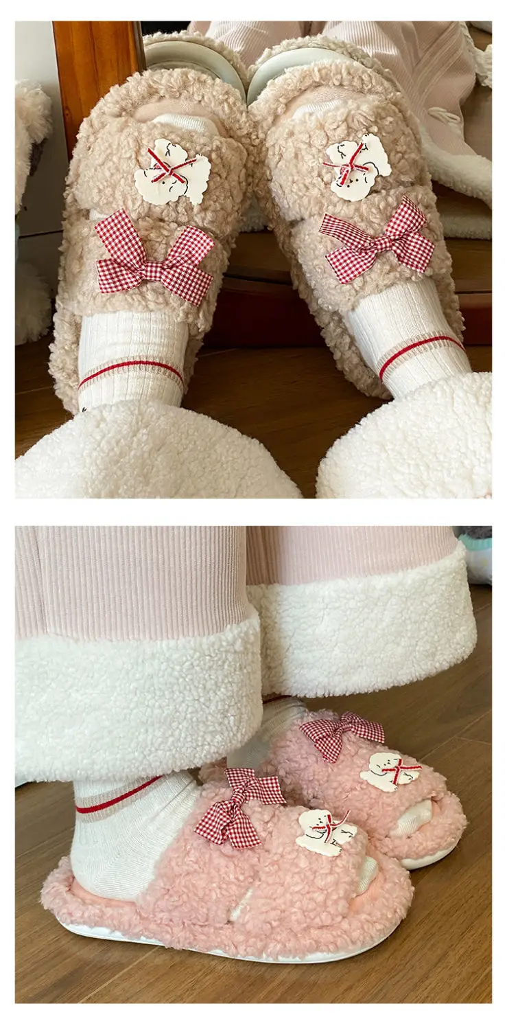 Pink Cartoon Woolen Slippers for Women Winter Comfort — feature 11