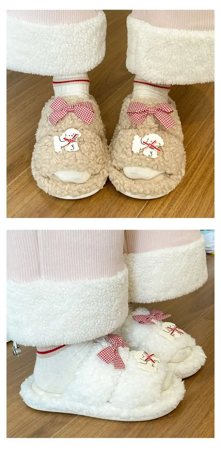 Pink Cartoon Woolen Slippers for Women Winter Comfort — feature 13