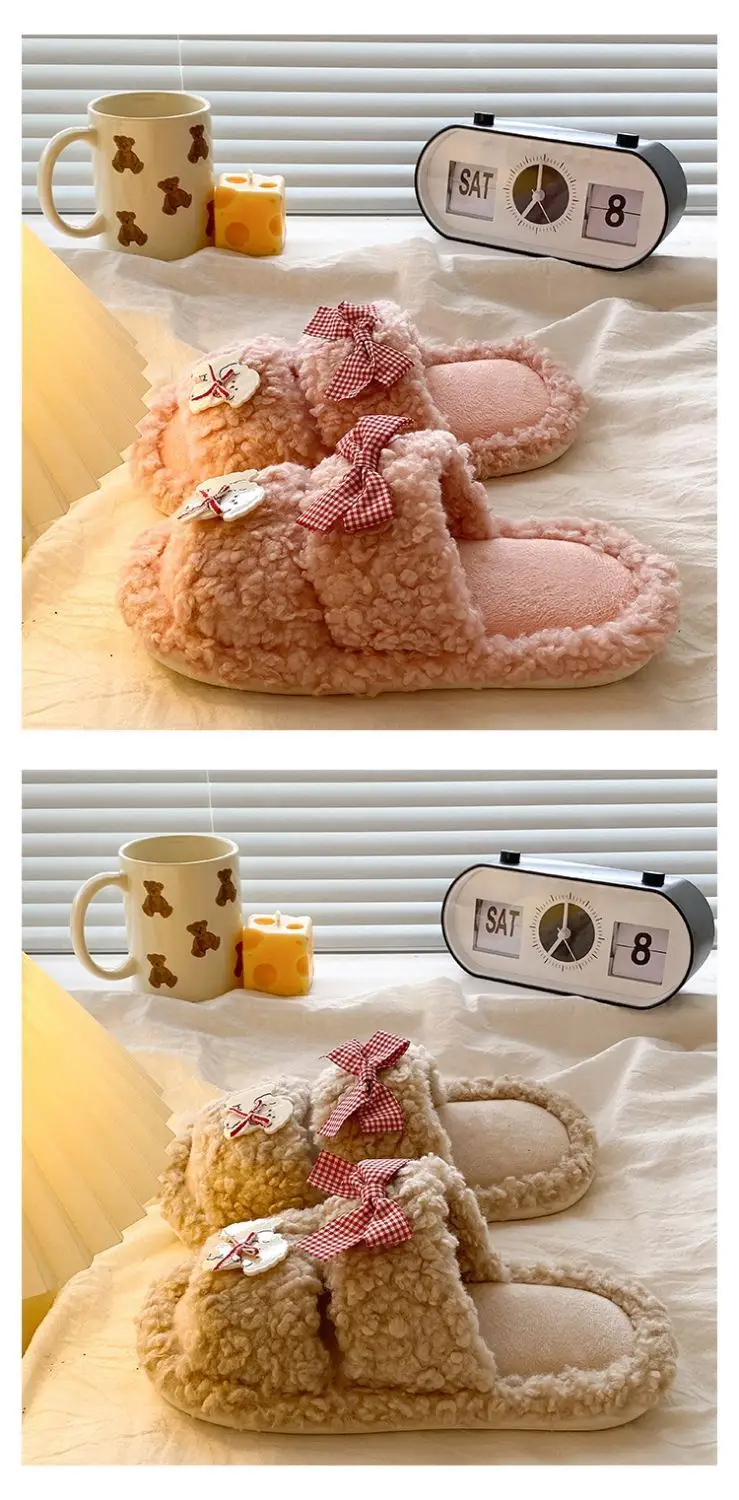 Pink Cartoon Woolen Slippers for Women Winter Comfort — feature 15