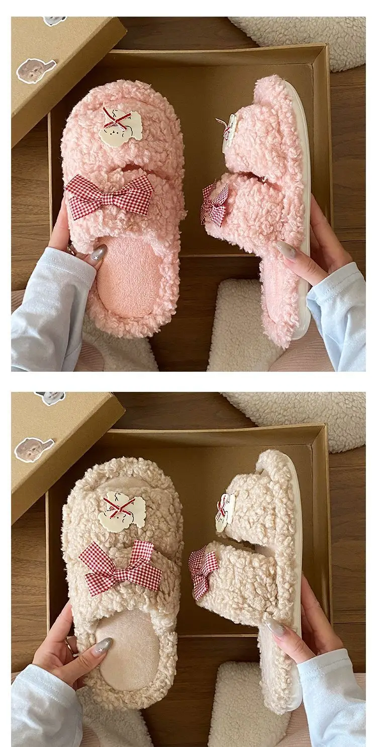 Pink Cartoon Woolen Slippers for Women Winter Comfort — feature 16
