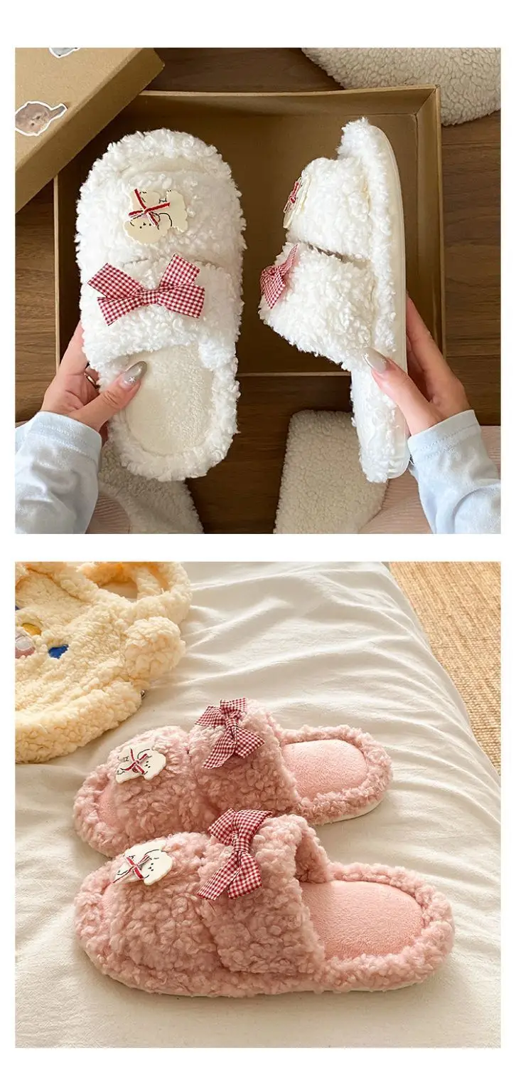 Pink Cartoon Woolen Slippers for Women Winter Comfort — feature 17