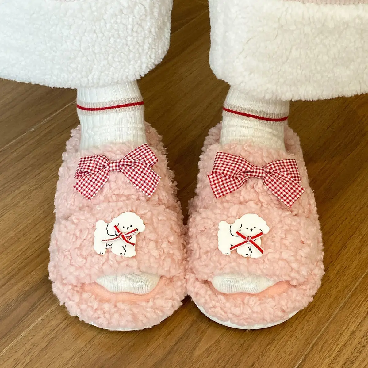 Pink Cartoon Woolen Slippers for Women Winter Comfort — feature 26