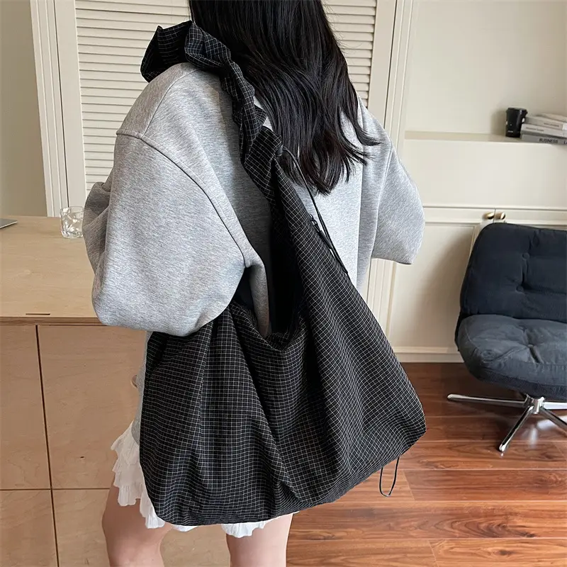 Women's Gray Checkered Crossbody Bag 2025 - Image 8