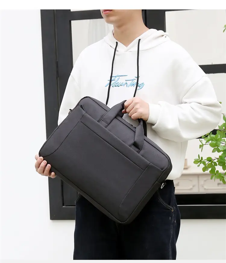 Men's Black Satchel Business Bag with Shoulder Crossbody Strap — feature 14