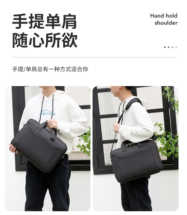 Men's Black Satchel Business Bag with Shoulder Crossbody Strap — feature 9