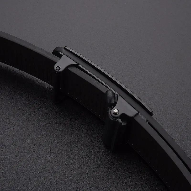 Men's Black Toothless Belt with Gold Triangle Buckle