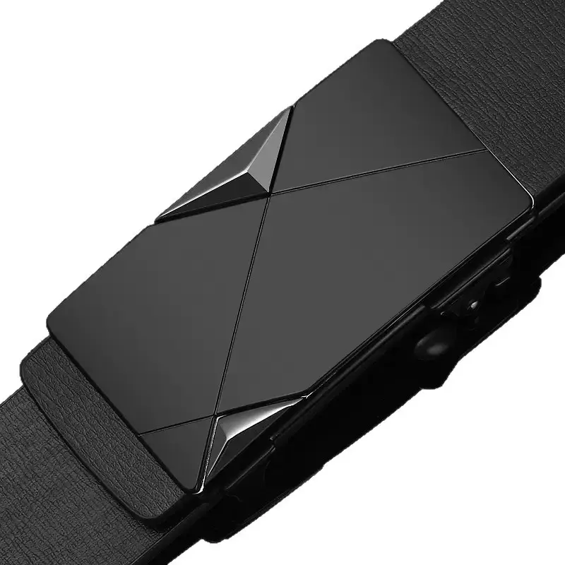 Men's Black Toothless Belt with Gold Triangle Buckle