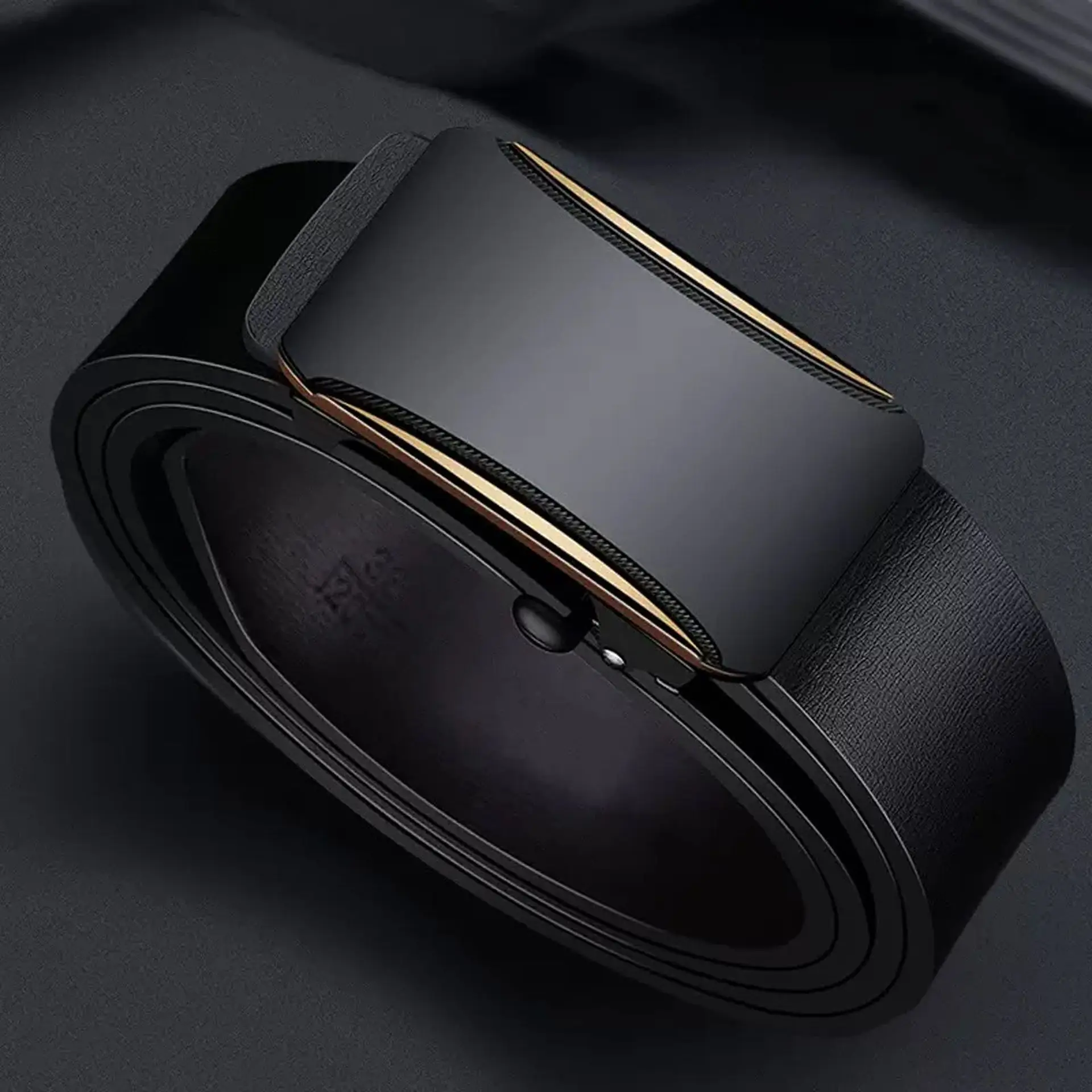 Men's Black Toothless Belt with Gold Triangle Buckle — feature 11