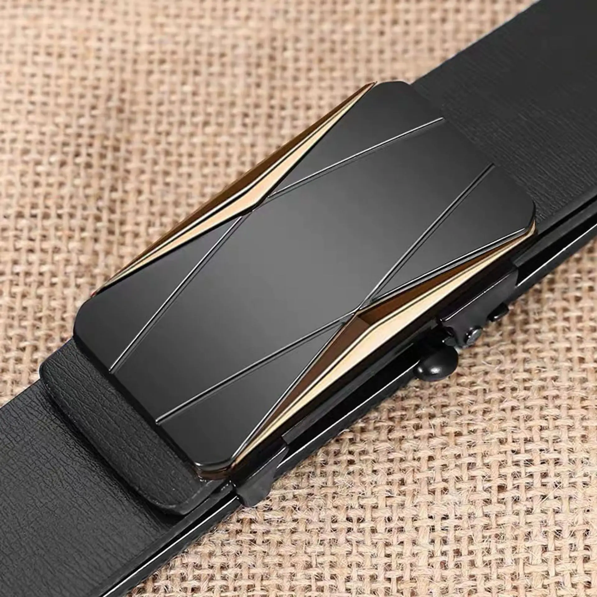 Men's Black Toothless Belt with Gold Triangle Buckle — feature 15