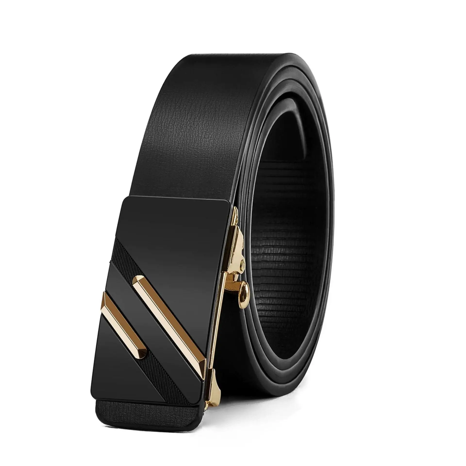 Men's Black Toothless Belt with Gold Triangle Buckle — feature 21
