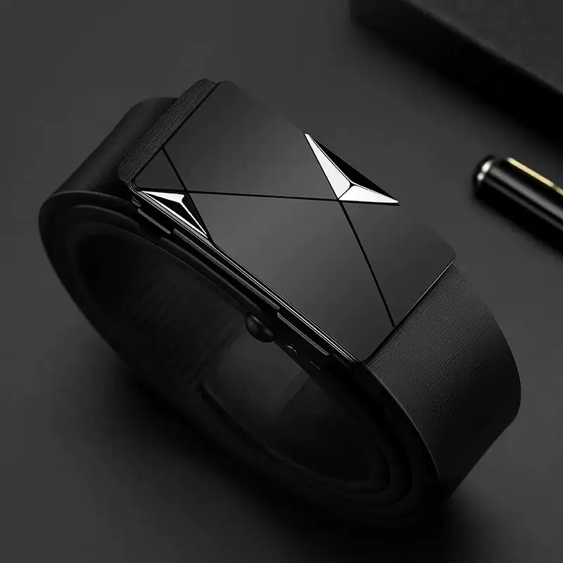 Men's Black Toothless Belt with Gold Triangle Buckle — feature 5