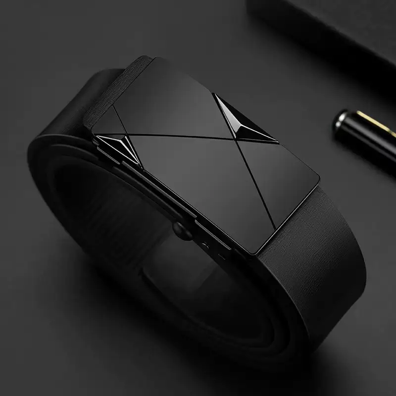 Men's Black Toothless Belt with Gold Triangle Buckle — feature 7
