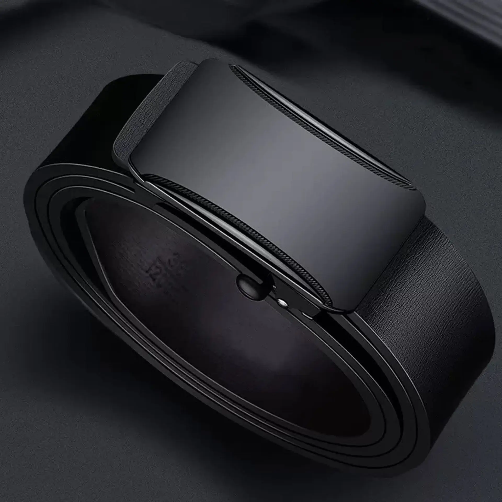 Men's Black Toothless Belt with Gold Triangle Buckle