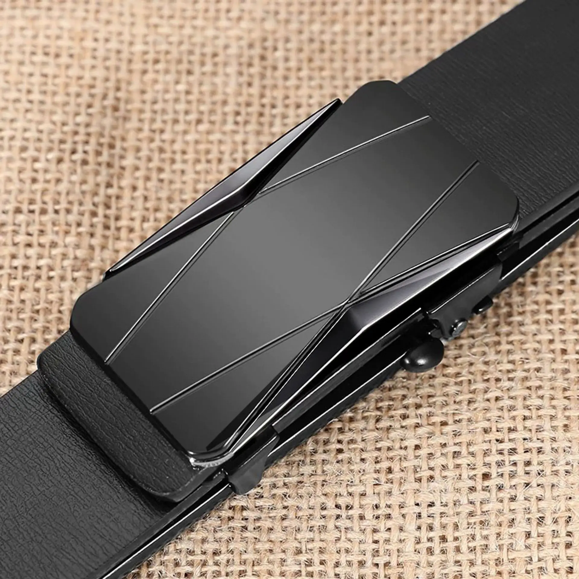 Men's Black Toothless Belt with Gold Triangle Buckle