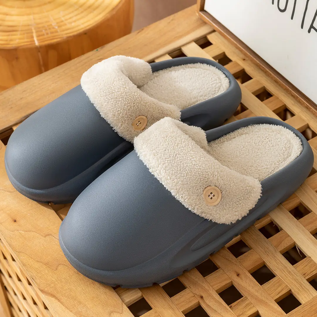 Waterproof and Stain-Resistant Removable Cotton Slippers for Men, Autumn and Winter Outer Wear, Non-Slip Household Couple Indoor Thick-Soled Cotton Slippers