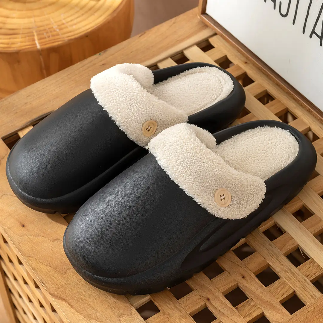 Waterproof and Stain-Resistant Removable Cotton Slippers for Men, Autumn and Winter Outer Wear, Non-Slip Household Couple Indoor Thick-Soled Cotton Slippers
