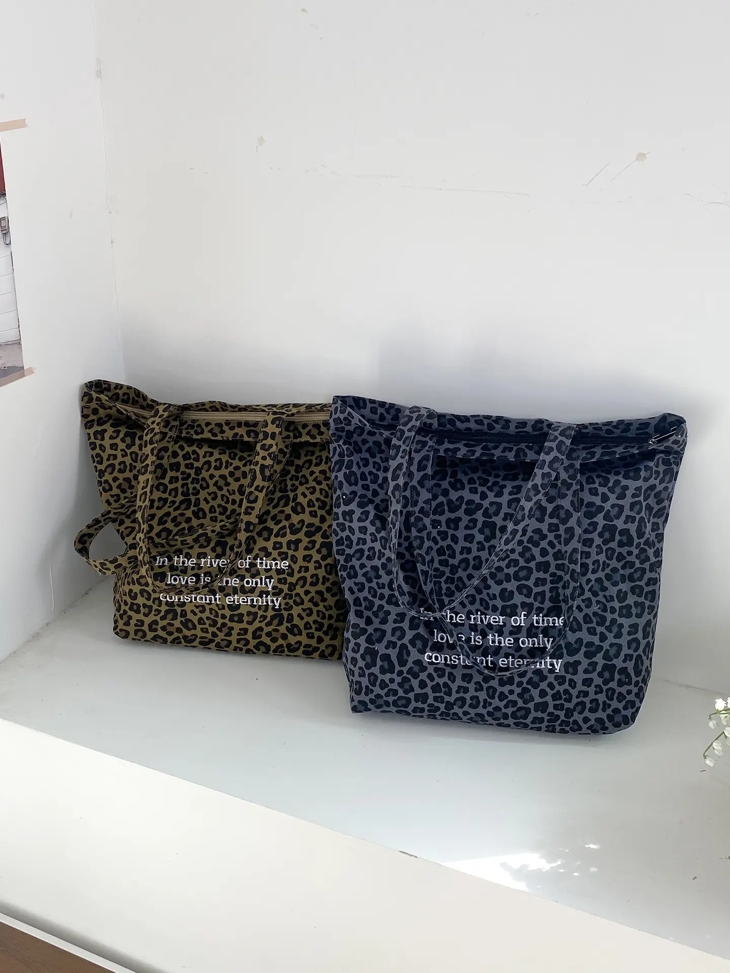 Leopard Print Large Cap Bag Korean Canvas Shoulder Tote - Image 4