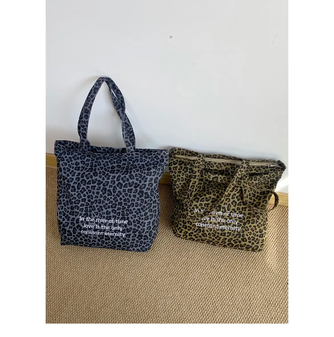 Leopard Print Large Cap Bag Korean Canvas Shoulder Tote — feature 1