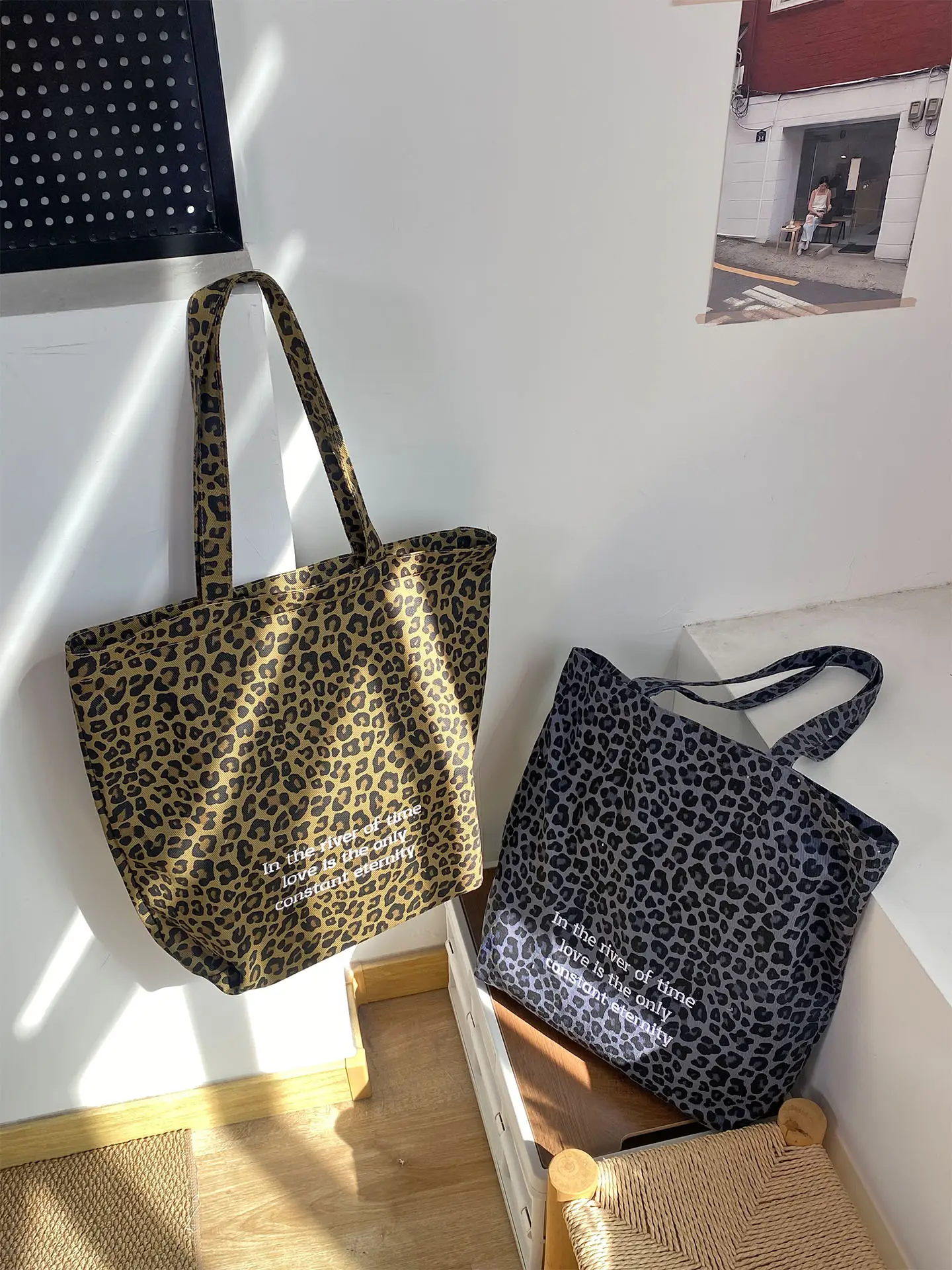 Leopard Print Large Cap Bag Korean Canvas Shoulder Tote — feature 9