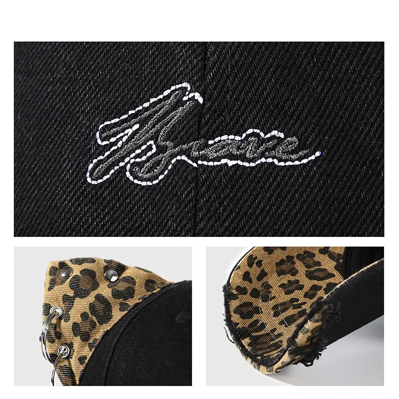 Women Leopard Cat Ear Baseball Cap Black - Image 5