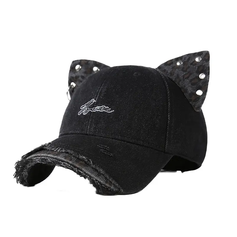 Women Leopard Cat Ear Baseball Cap Black - Image 7