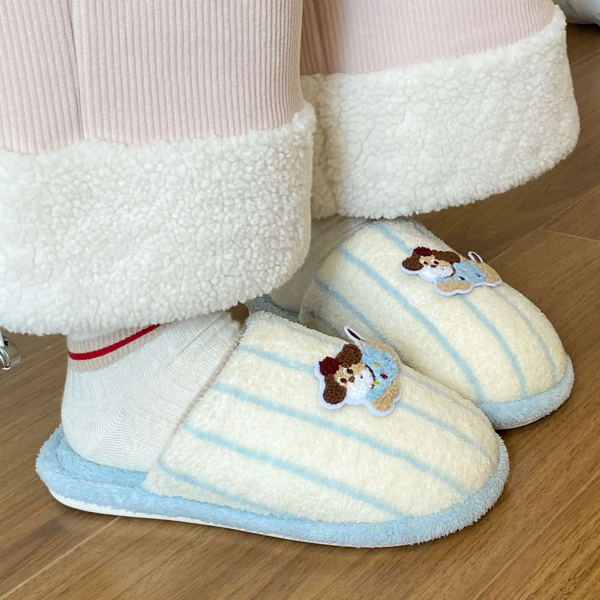 Warm Cotton Dog Embroidered Slippers for Women - Image 5