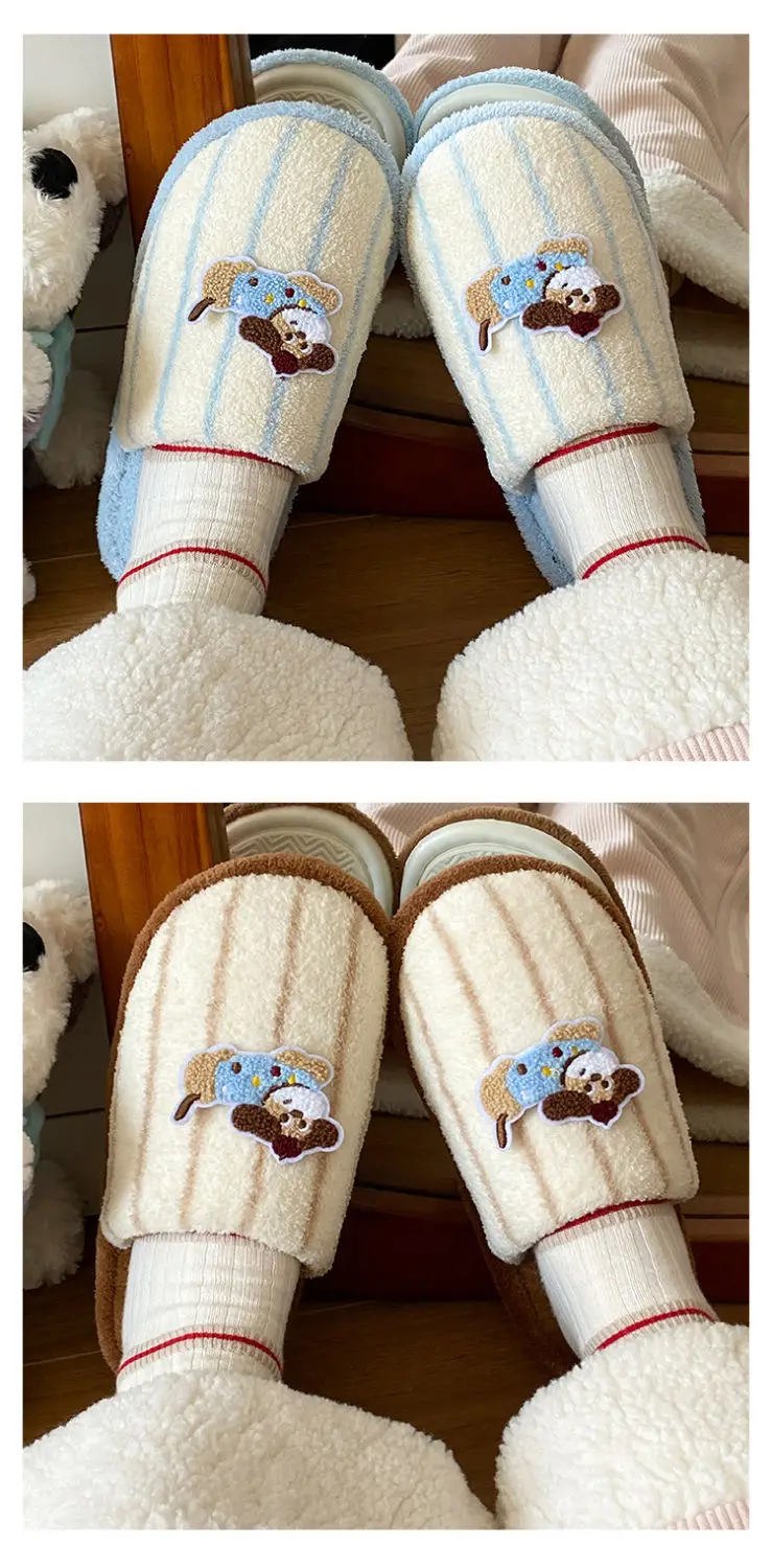 Warm Cotton Dog Embroidered Slippers for Women — feature 10