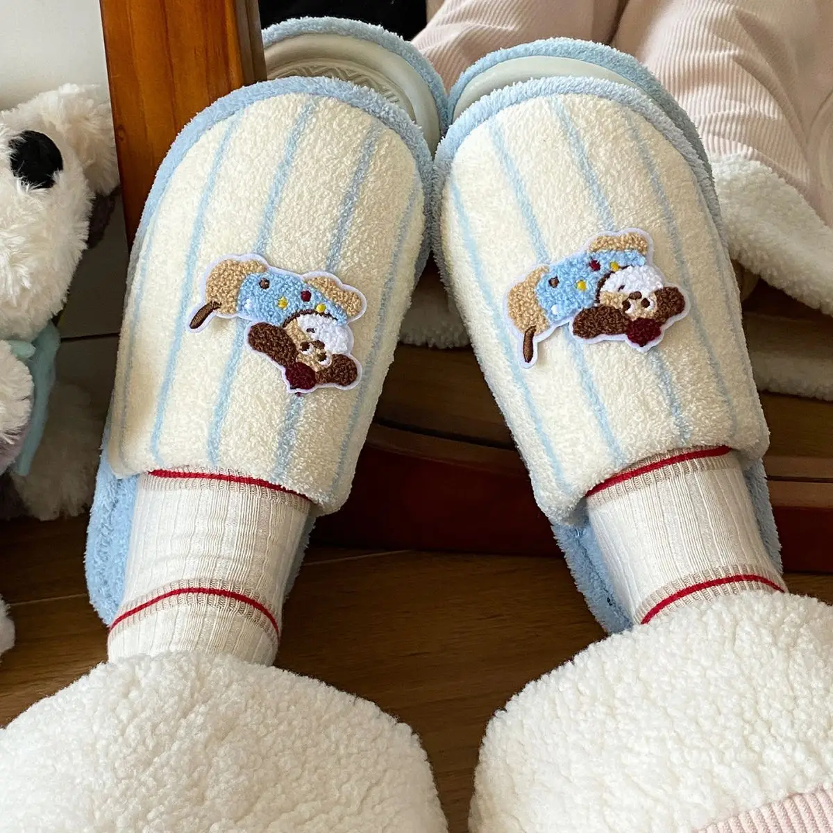 Warm Cotton Dog Embroidered Slippers for Women — feature 23