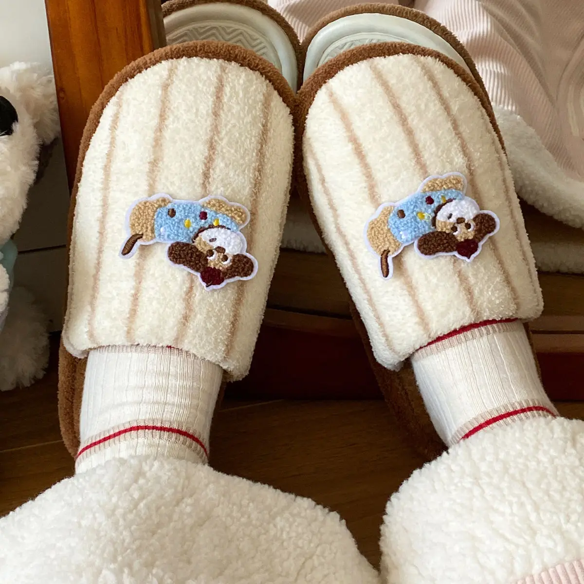 Warm Cotton Dog Embroidered Slippers for Women — feature 24