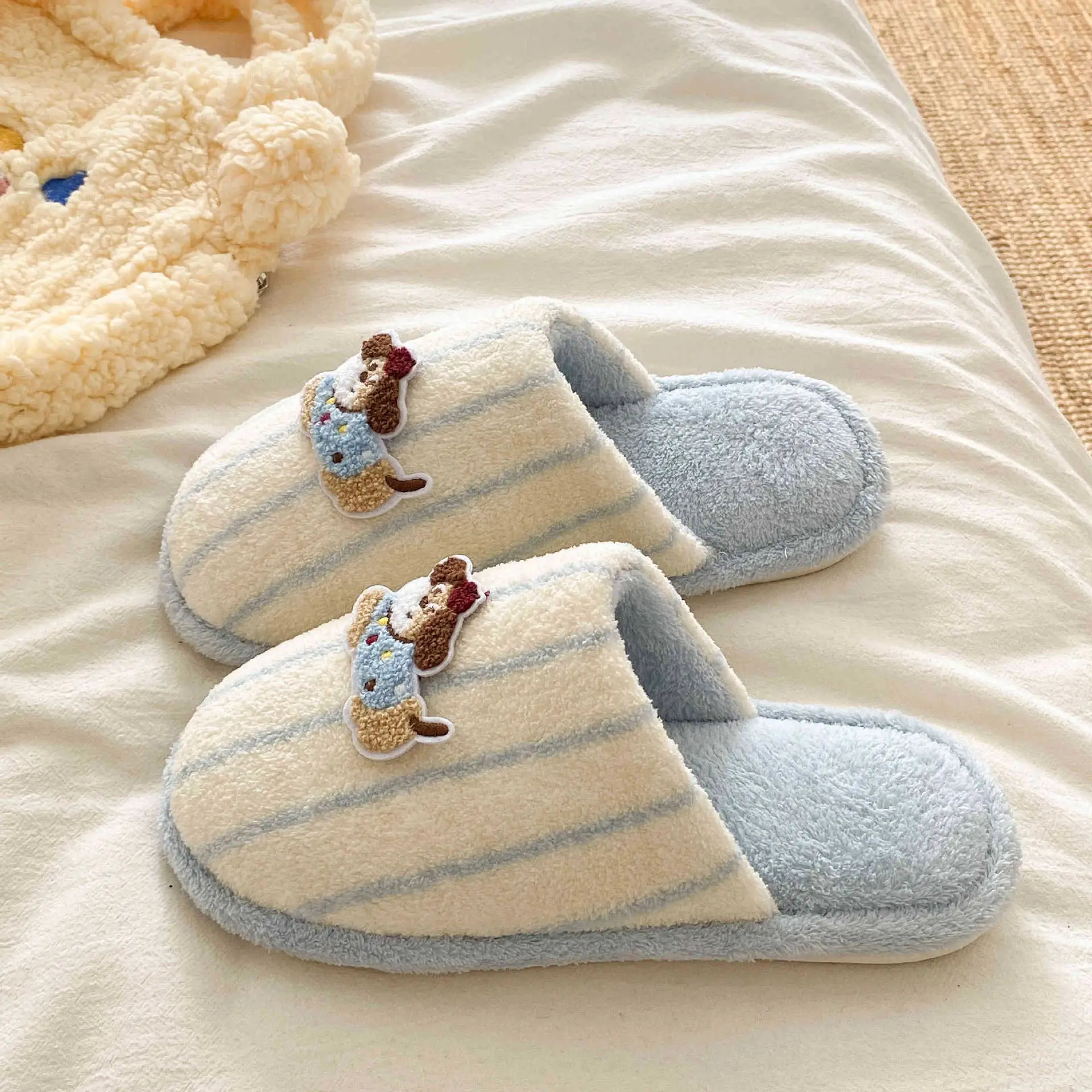 Warm Cotton Dog Embroidered Slippers for Women - Image 2