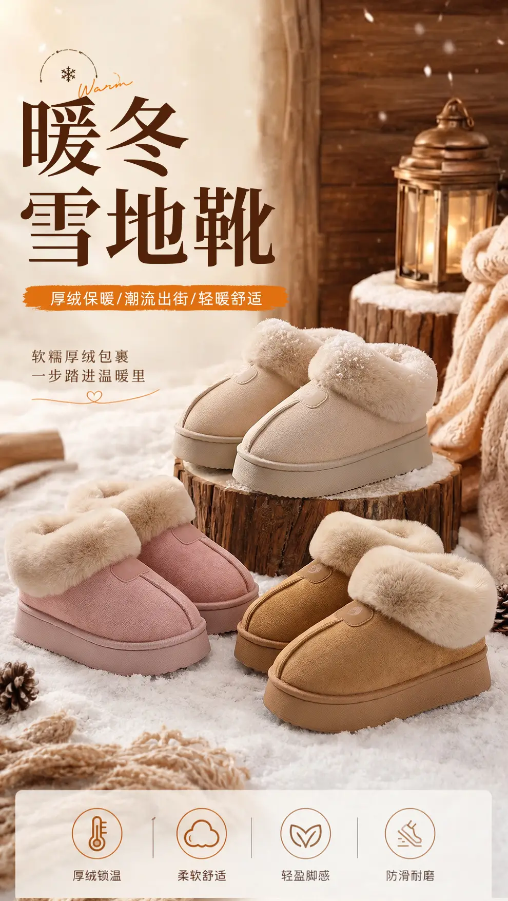 Suede Cotton Slippers for Women Winter New Daily Versatile Warm Home Indoor Wear-Resistant Thick-Soled Cotton Slippers Wholesale — feature 1
