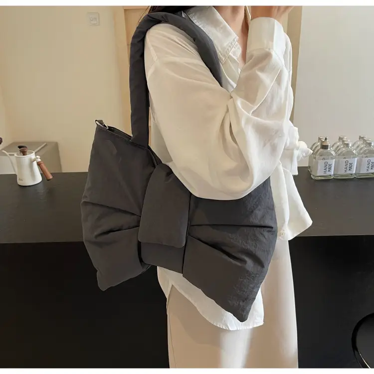 Women's Grey Bow Shoulder Bag 2025 Autumn New Style — feature 38