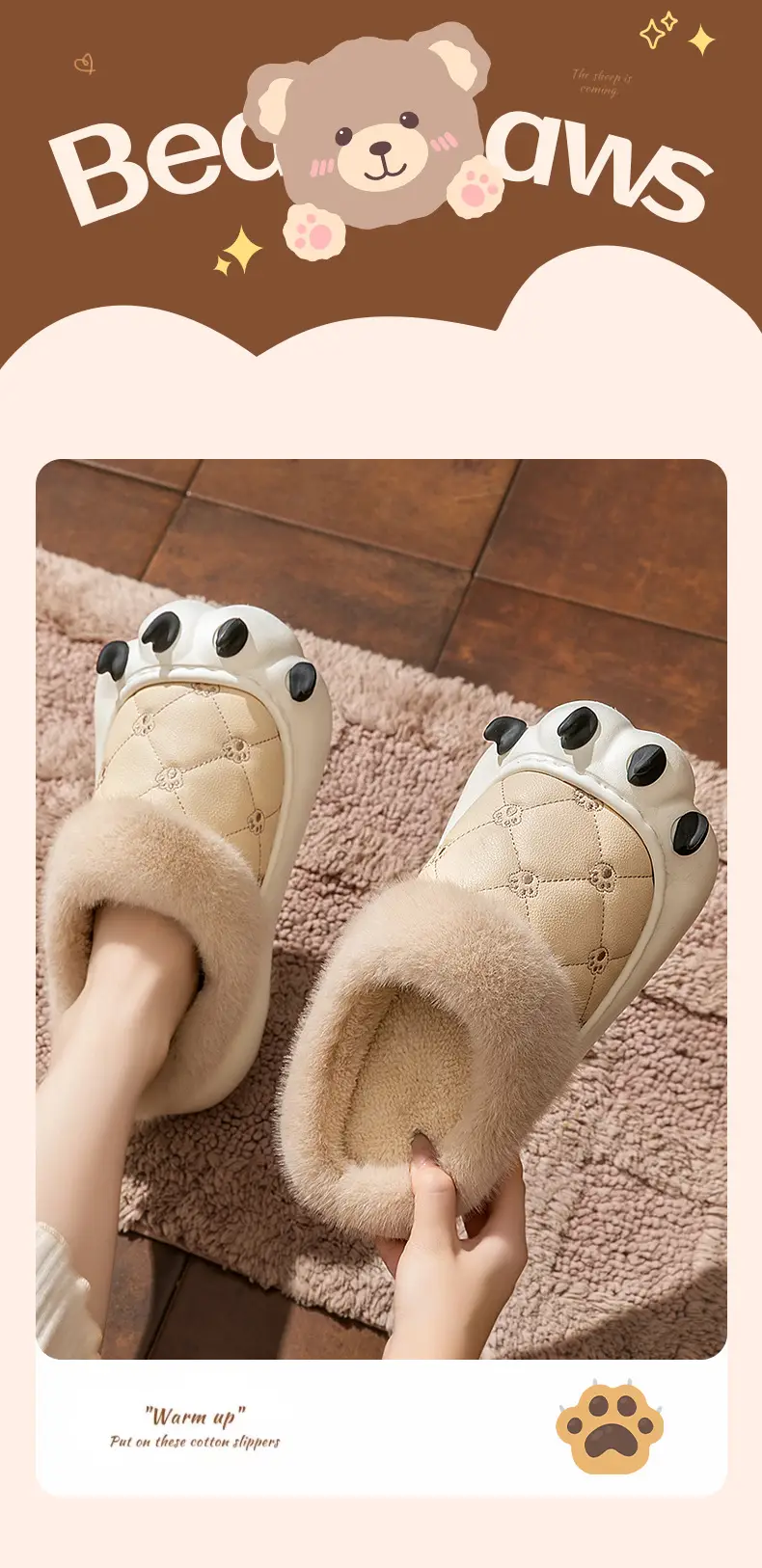 Maternity Slippers for Women 2025 New Autumn Winter Warm Bear Cotton Non-Slip Waterproof — feature 1