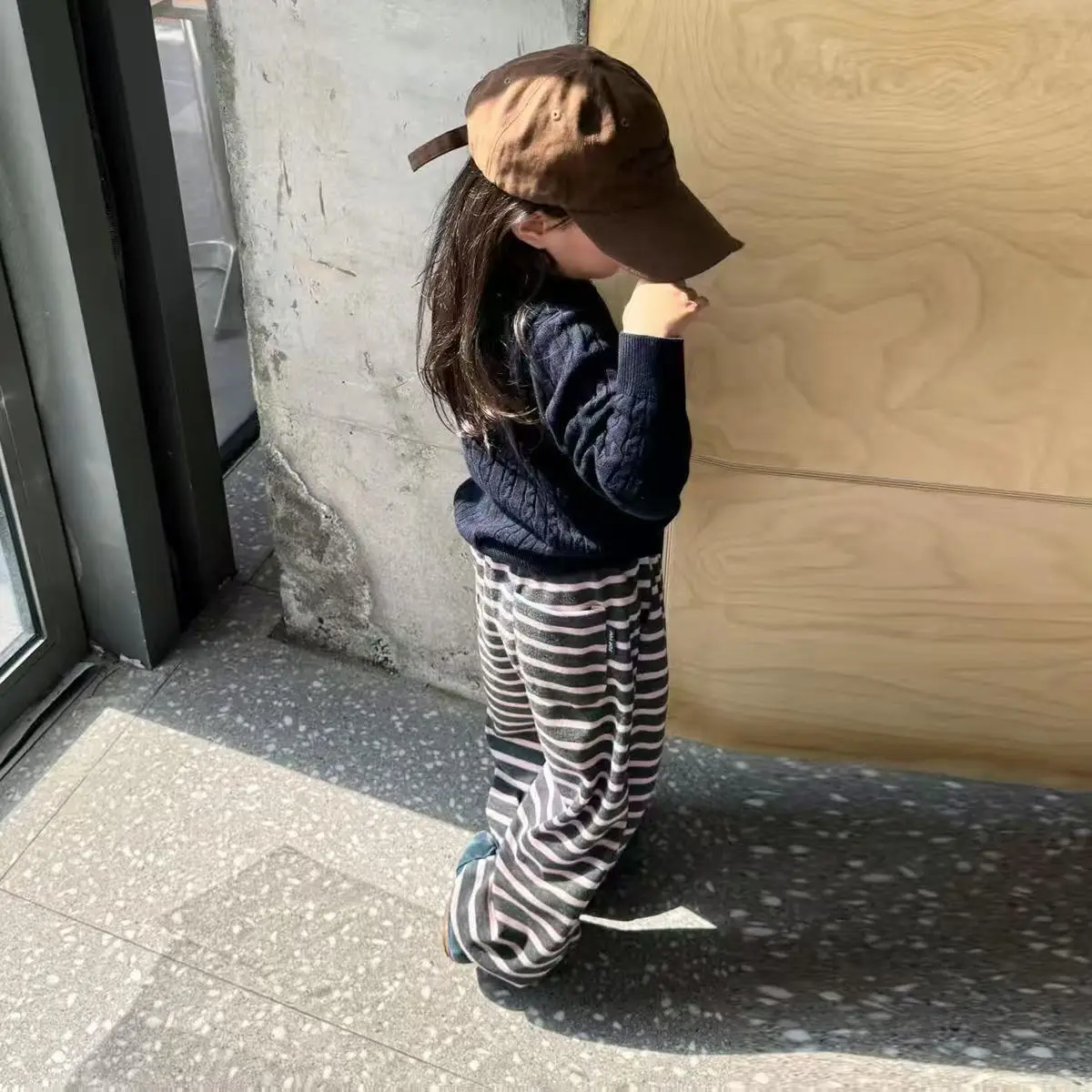 Girls 2025 Knitted Cardigan Pit Stripes Wide Leg Pants