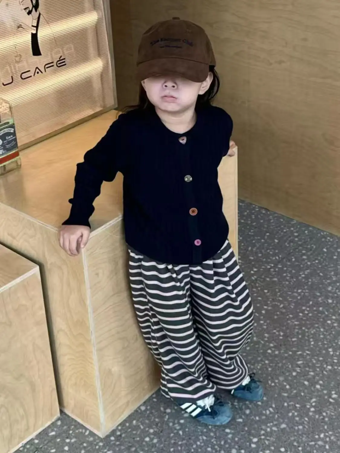 Girls 2025 Knitted Cardigan Pit Stripes Wide Leg Pants — feature 3