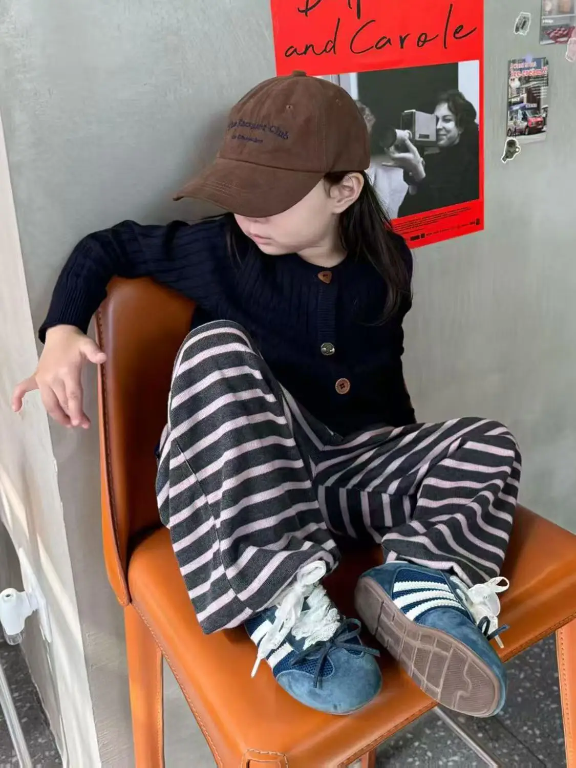 Girls 2025 Knitted Cardigan Pit Stripes Wide Leg Pants — feature 7