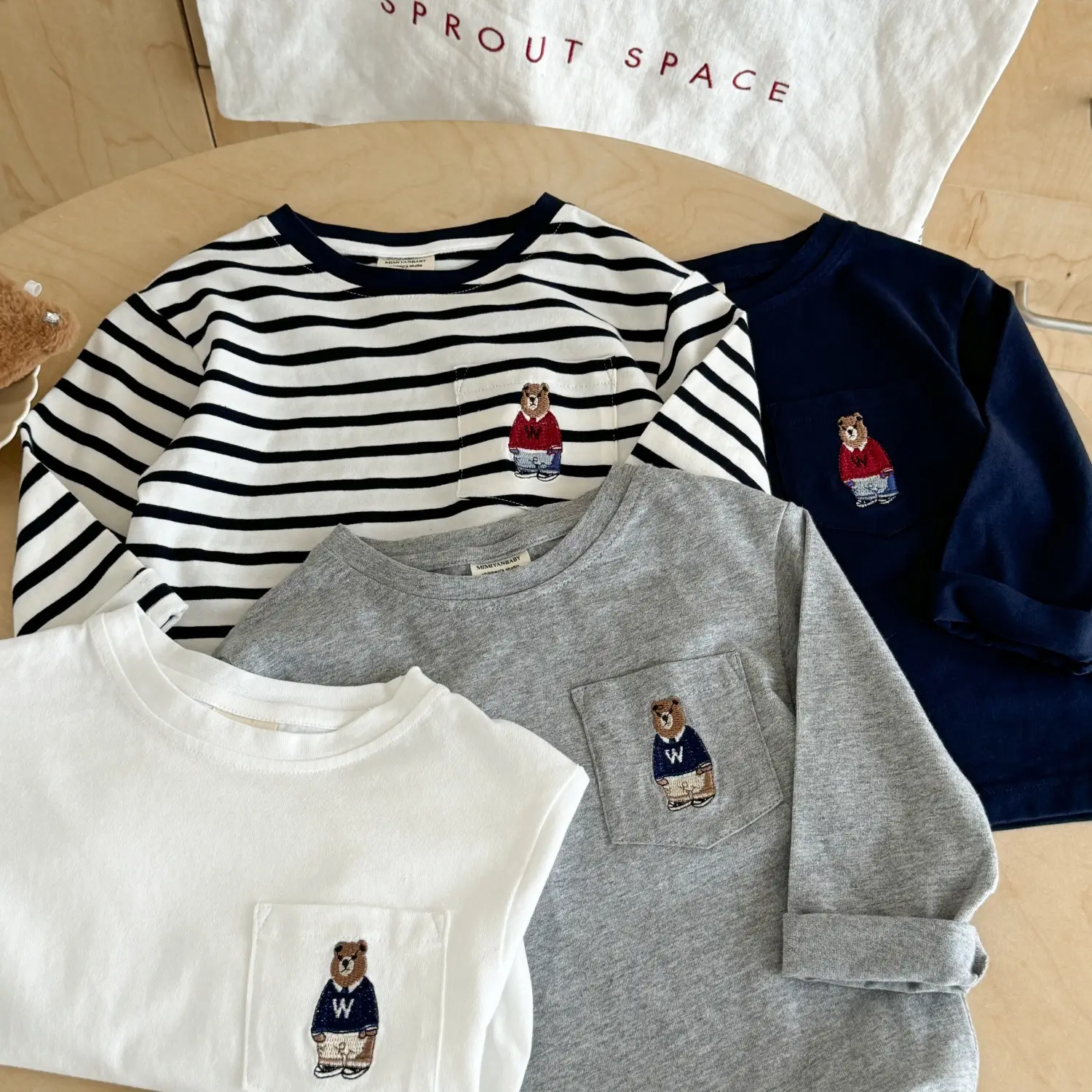 Children Long Sleeve T-Shirt Gray Bear Print Cross Border - Image 6