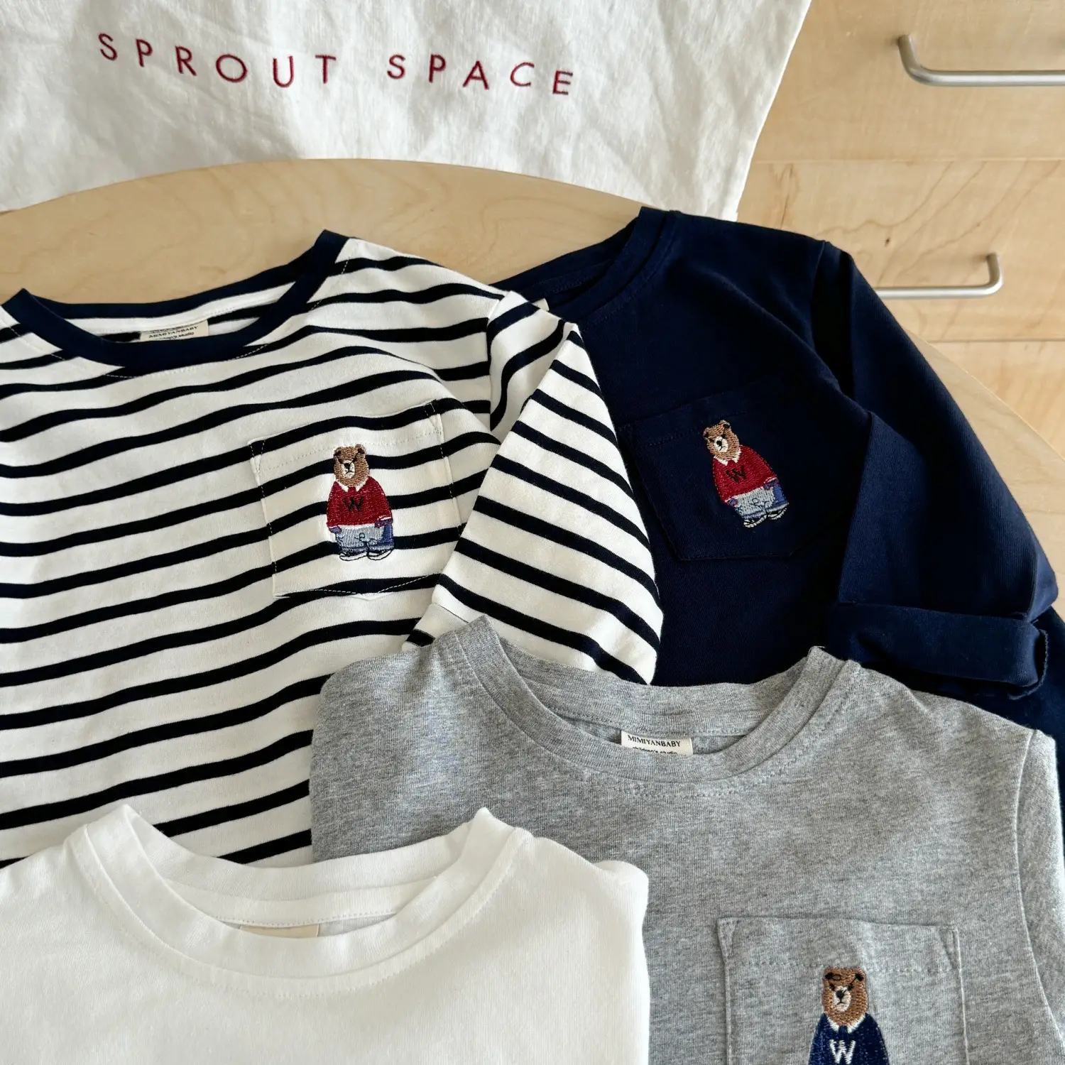 Children Long Sleeve T-Shirt Gray Bear Print Cross Border - Image 7