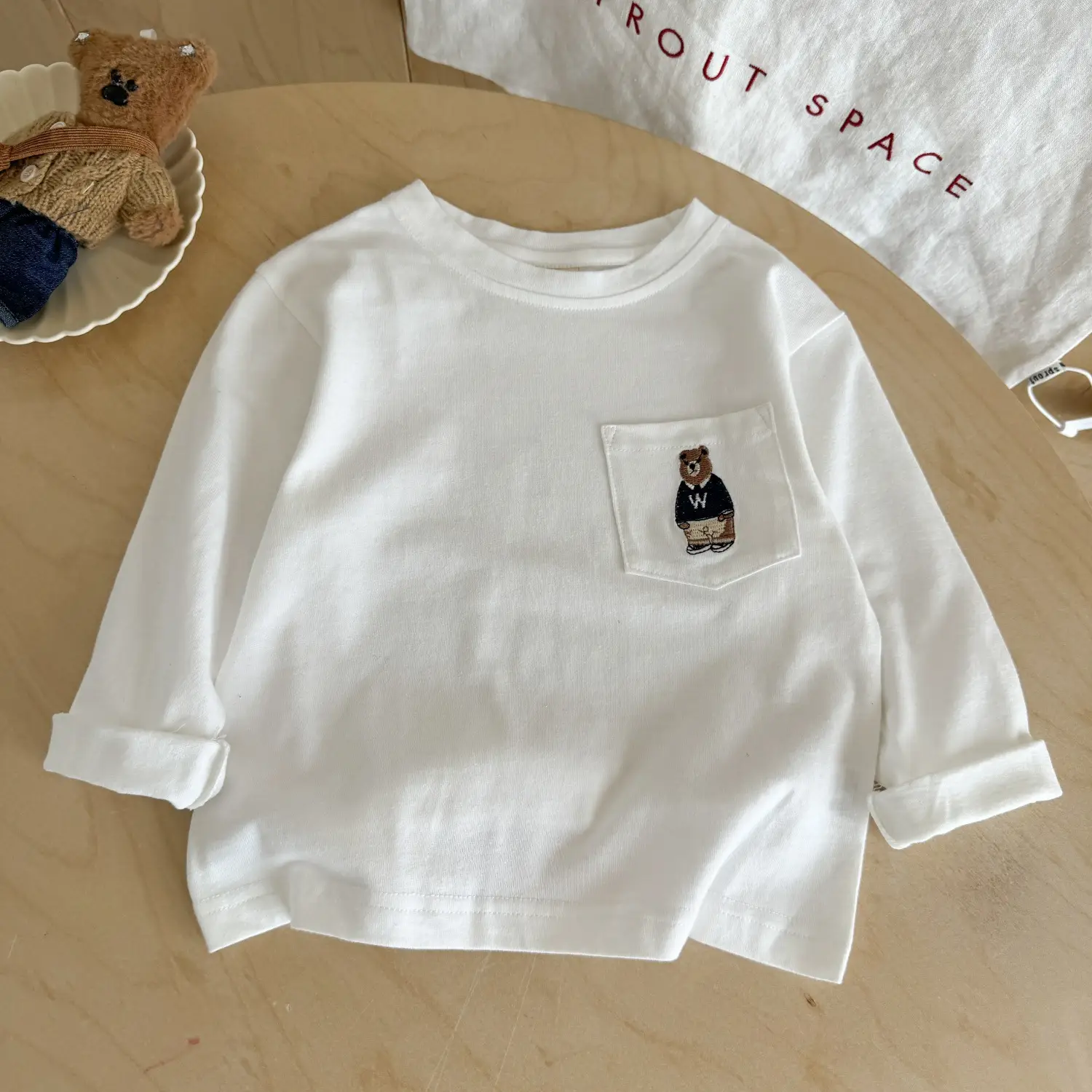 Children Long Sleeve T-Shirt Gray Bear Print Cross Border - Image 3