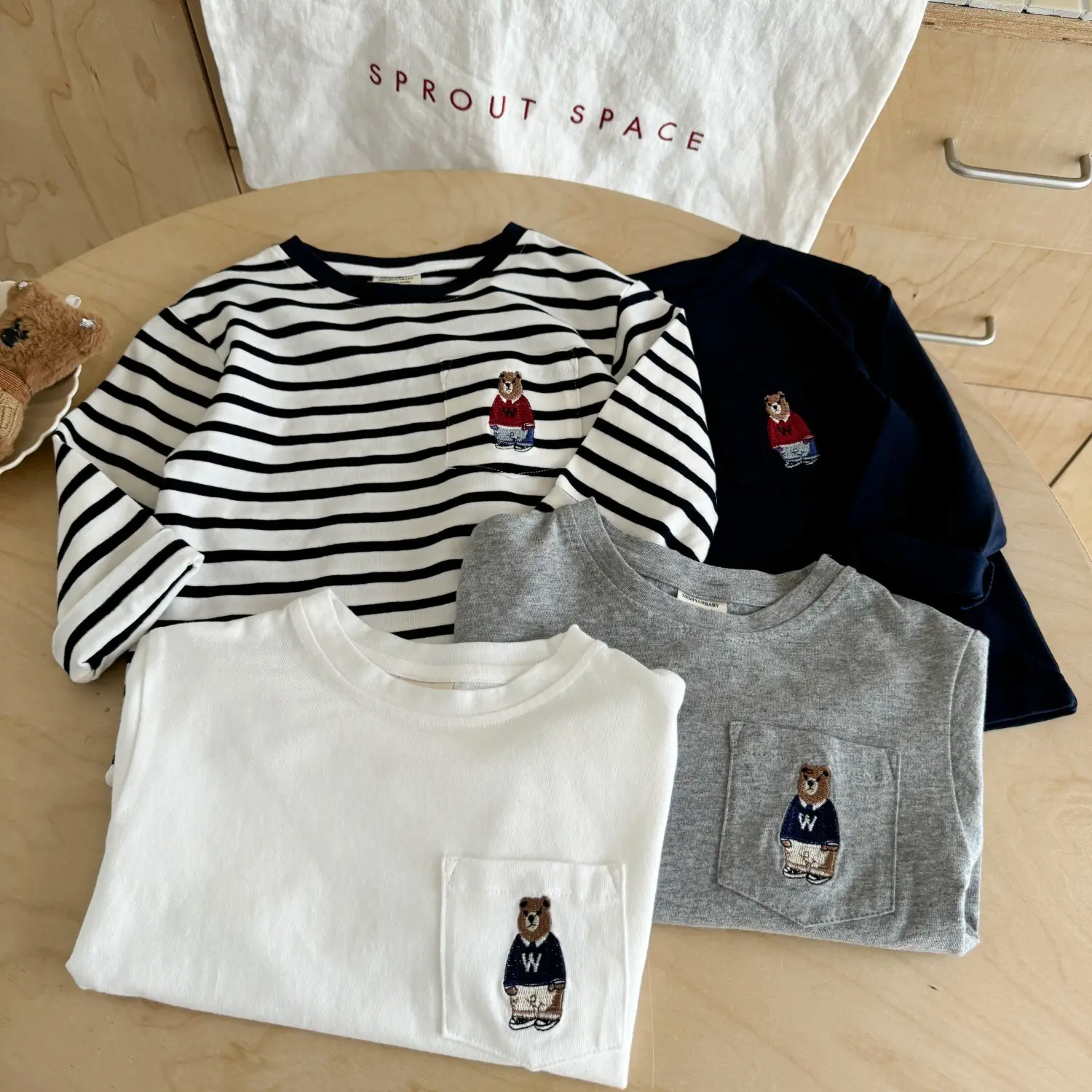 Children Long Sleeve T-Shirt Gray Bear Print Cross Border — feature 16